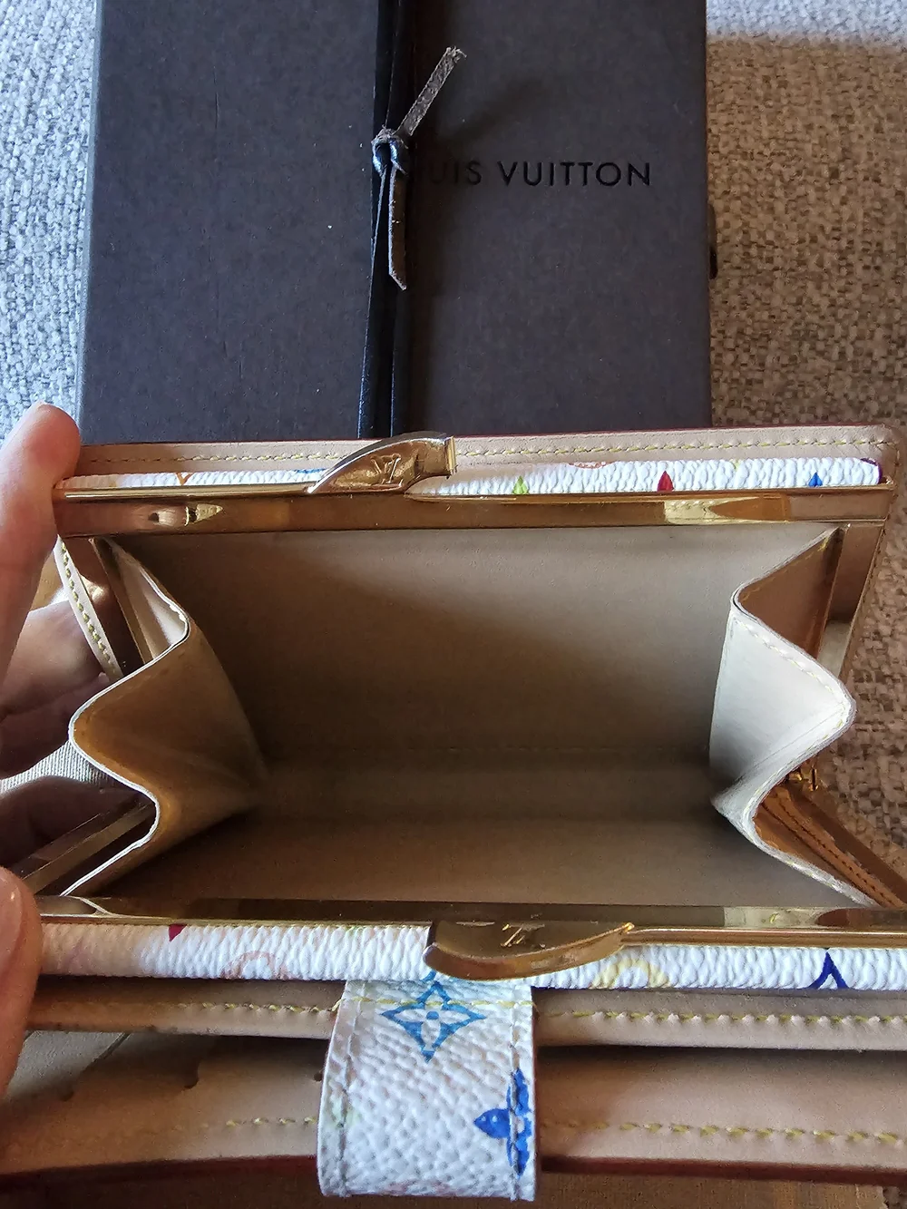 Louis Vuitton White Multicolor Monogram Compact Wallet with Brown Trim - Picture 5 of 9